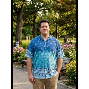 Utility Hawaiian shirt Men's Sz XL Shades of blue